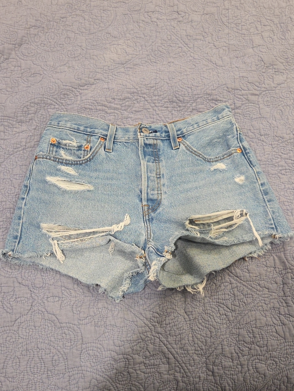Levi's Light Blue Ripped Denim Cutoff Shorts Size 28!